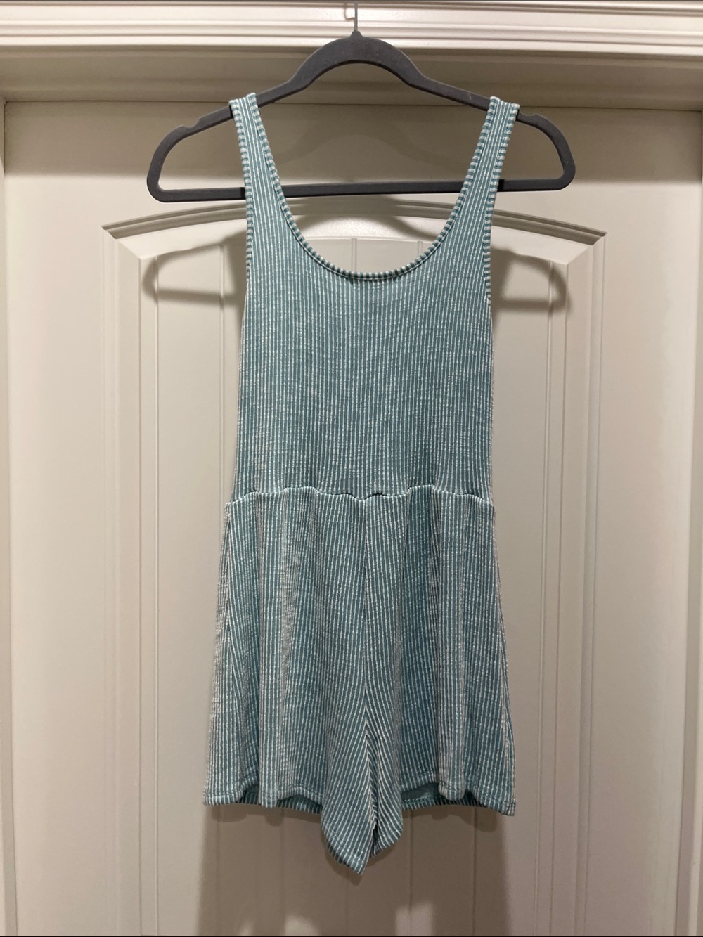 Caution To The Wind Light Aqua Ribbed Tie-Waist Swim Coverup Romper - Picture 2 of 2